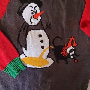 Ugly Christmas Sweater -vintage Green and Red (snowman and dog)